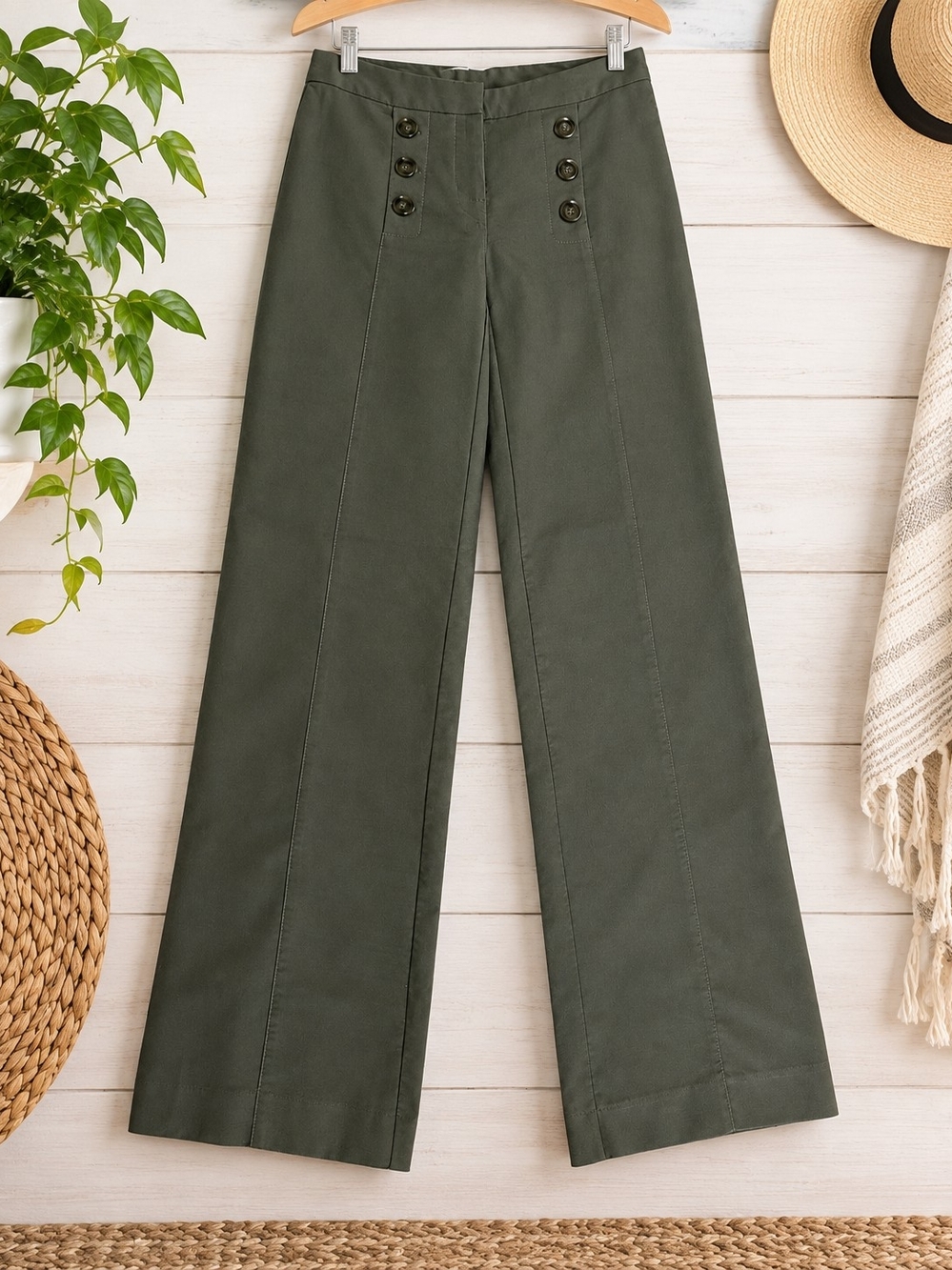 cleo Olive Green High-Waist Wide Leg Pants Size 0